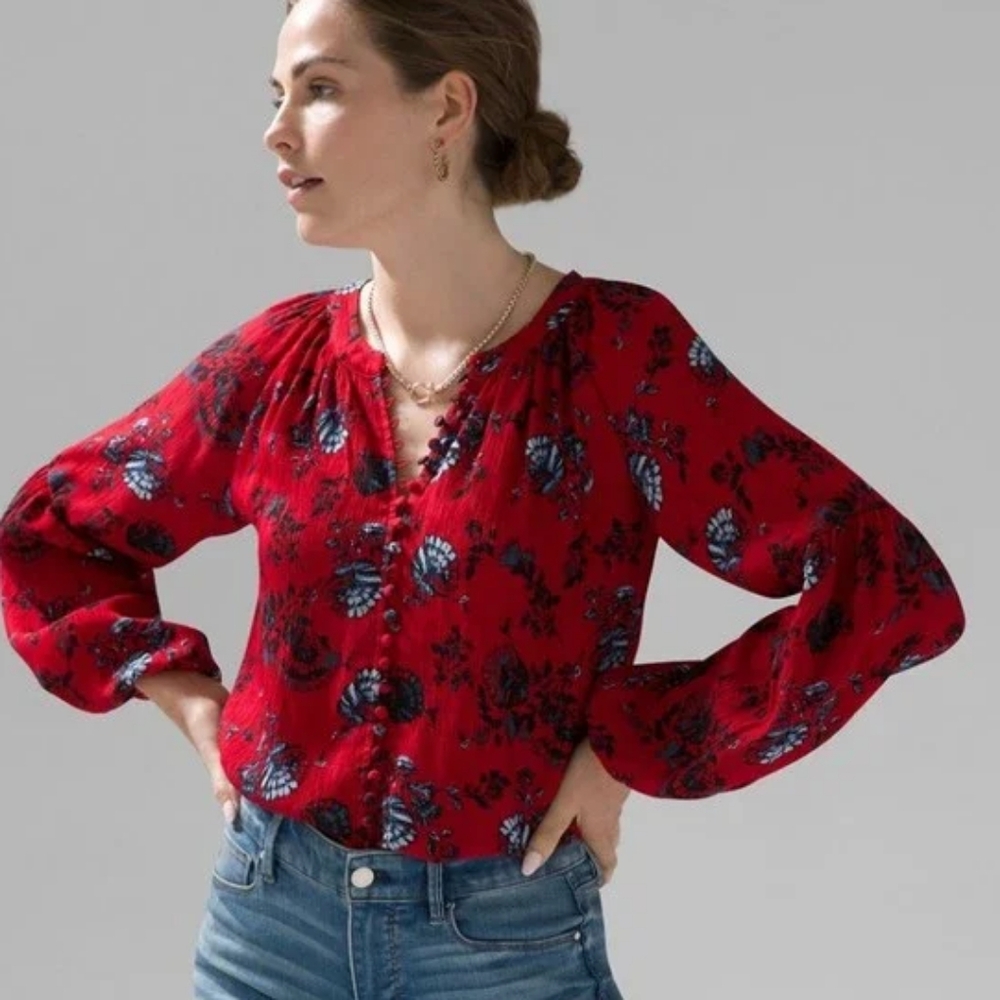 WHBM High Low Printed Floral Blouse